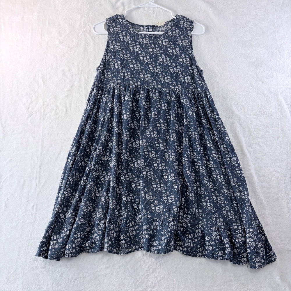 M.L.‎ Kids Dress Sleeveless Floral Print Blue White Ruffle Hem Size 14